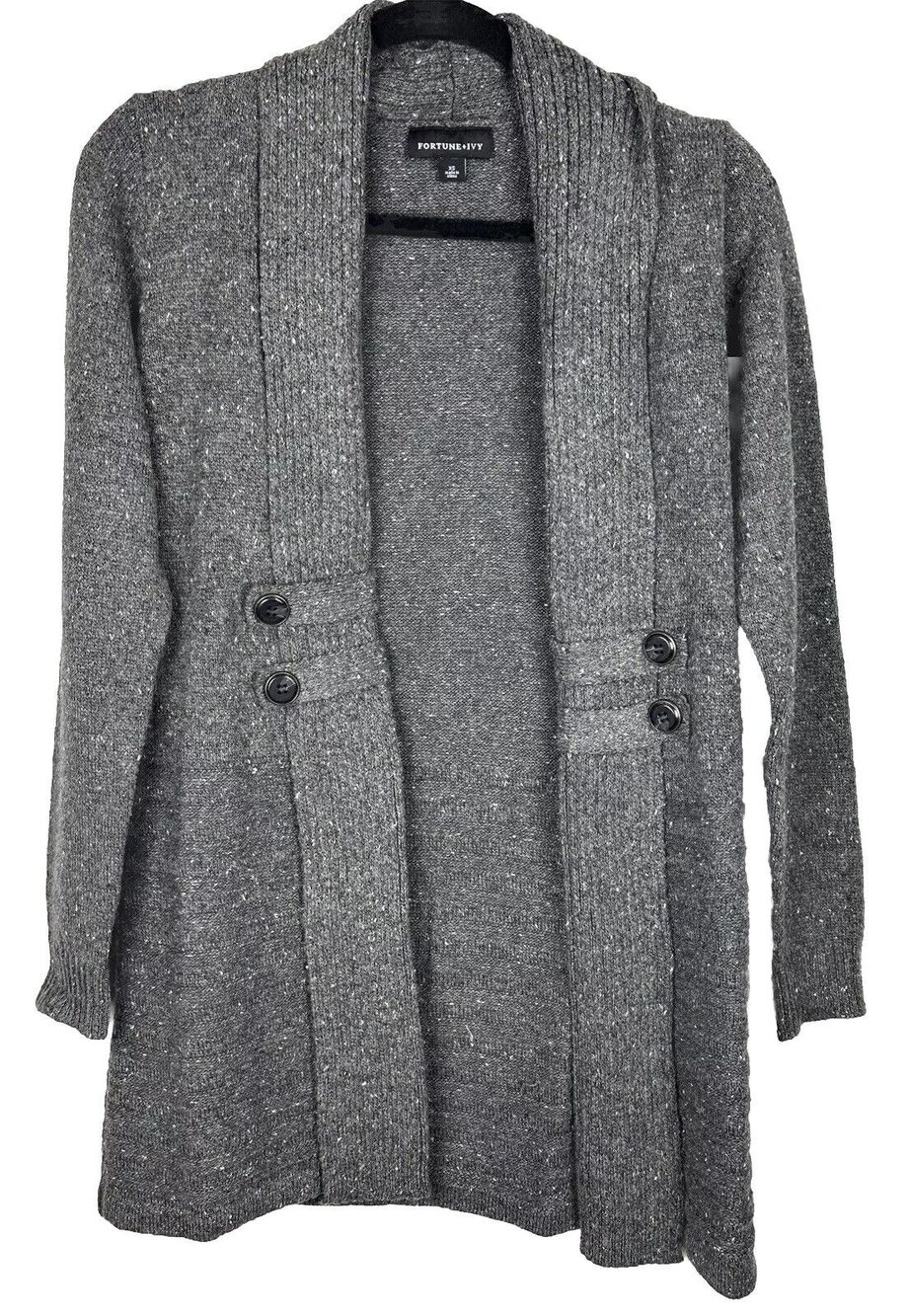 Fortune + Ivy Cardigan Women’s Gray Open Soft Knit Warm Comfy Cabin Core Size XS